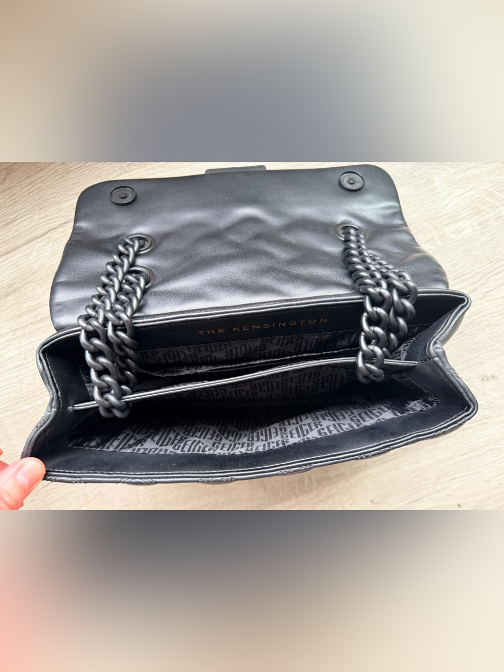 NEW Kurt Geiger Black Leather Handbag w Black Crystal Embellished Bird on Front - Picture 13 of 16